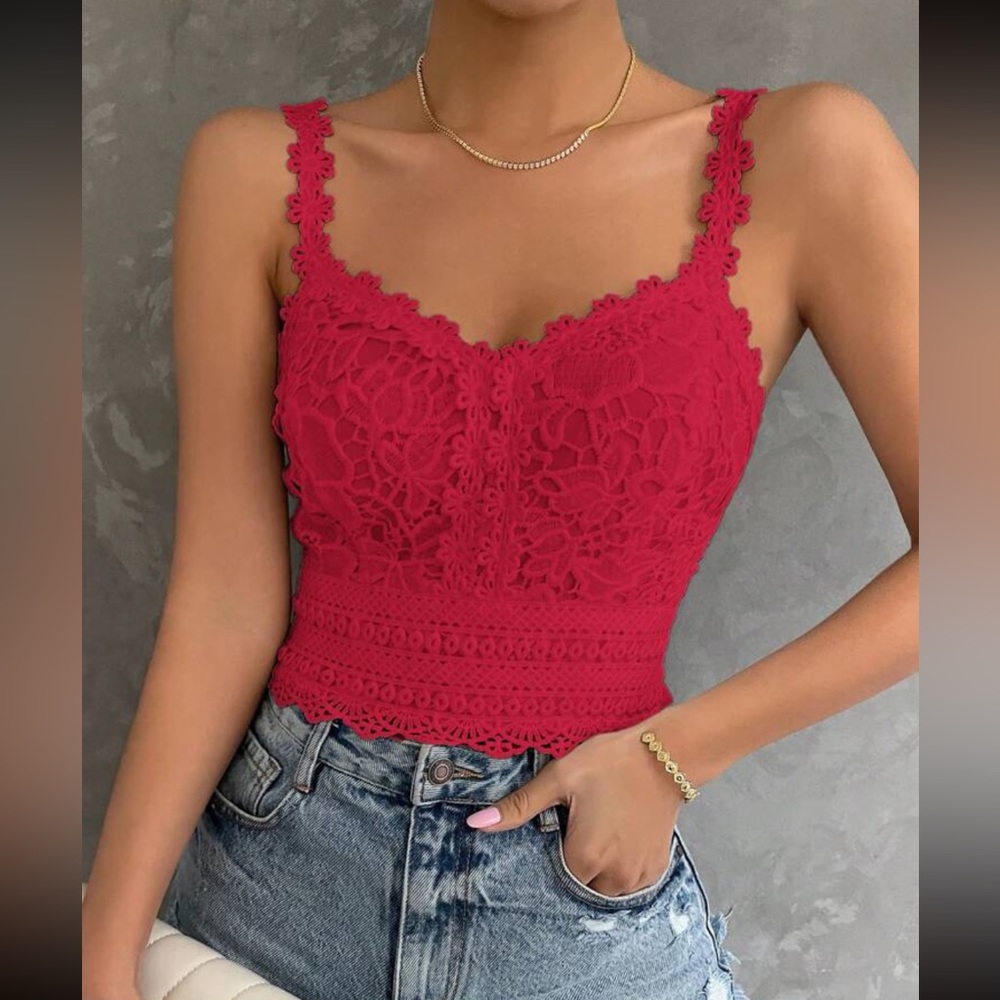 Boho floral embroidered lace cami crop top